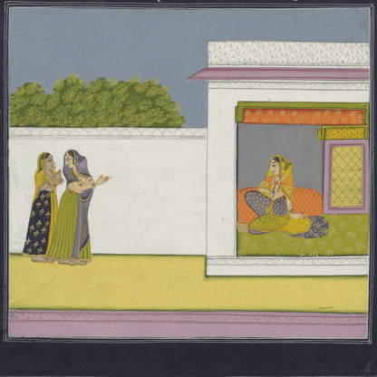 Two ladies visit a friend in the evening